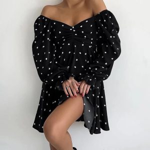 Sexy V-Neck Heart Print Mini Dress for Women